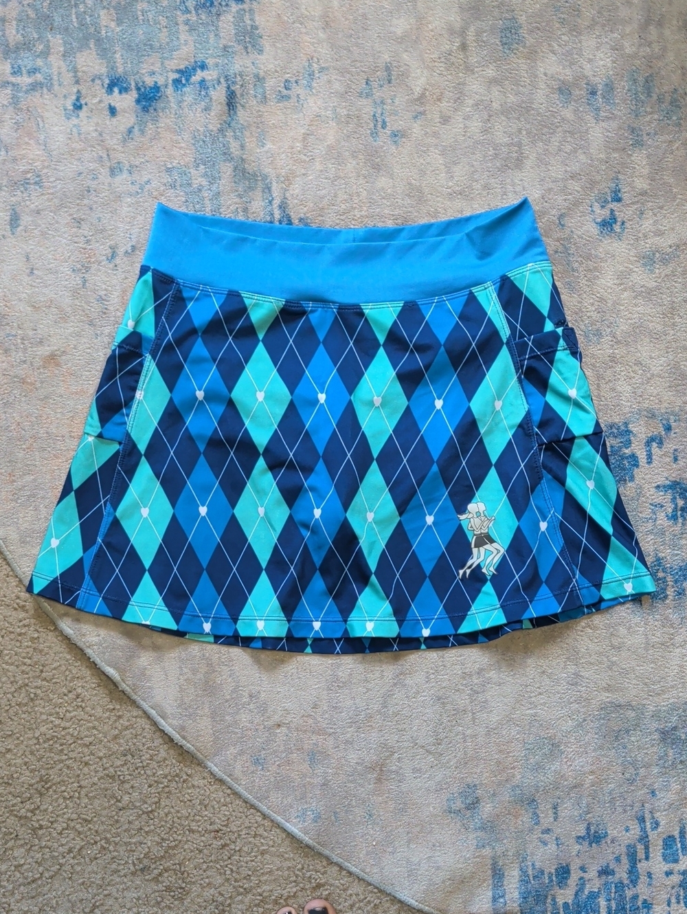 Running Girls Blue Argyle Athletic Skort with Side Pockets Women's Medium